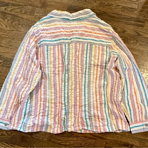 Denim 24/7 Y2K Pastel Stripe Western Button Down Crinkle Cotton Shirt Size 26W - Picture 6 of 9